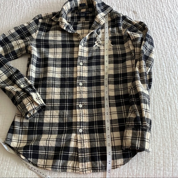 Ralph Lauren blue label cotton/wool button down plaid shirt w/beaded logo shield - Picture 10 of 11